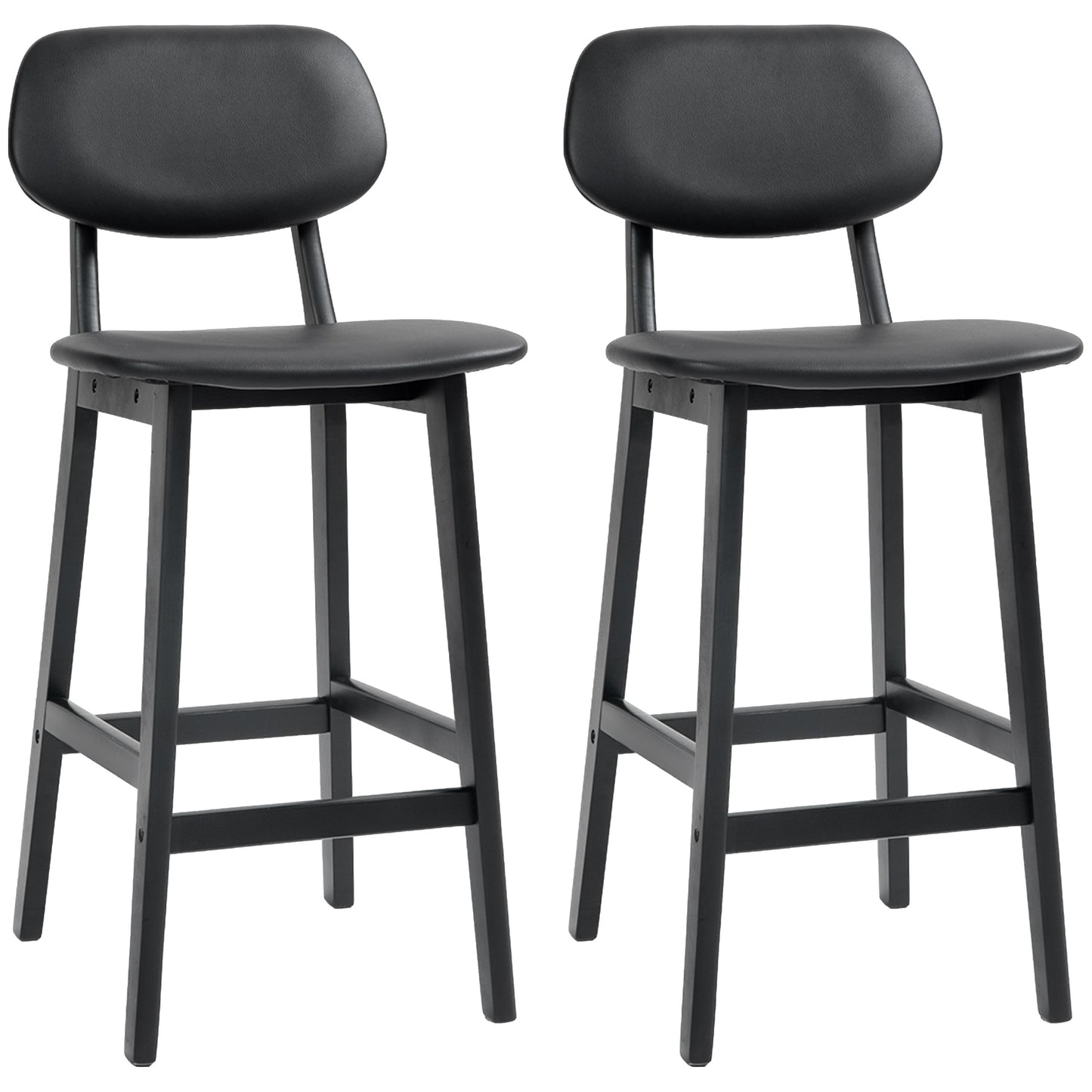 Breakfast Bar stools Set of 2 with PU Leather Cover, Wood Legs, Black