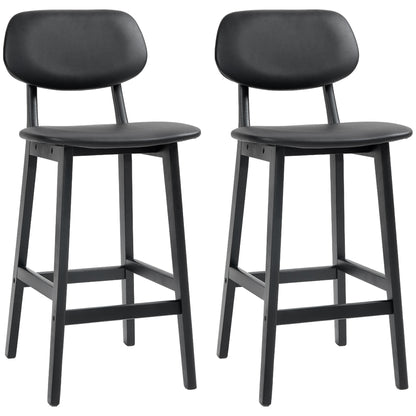 Breakfast Bar stools Set of 2 with PU Leather Cover, Wood Legs, Black