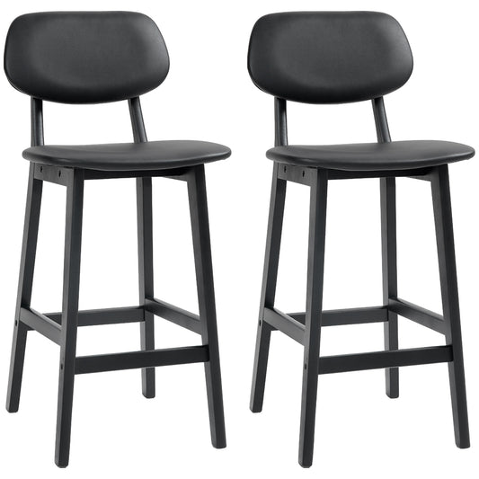 Breakfast Bar stools Set of 2 with PU Leather Cover, Wood Legs, Black