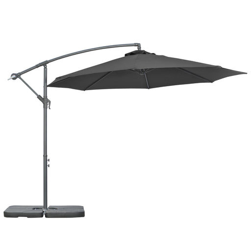 3(m) Garden Banana Parasol Cantilever Umbrella with Crank Handle, Cross Base, Weights and Cover for Outdoor, Hanging Sun Shade, Black