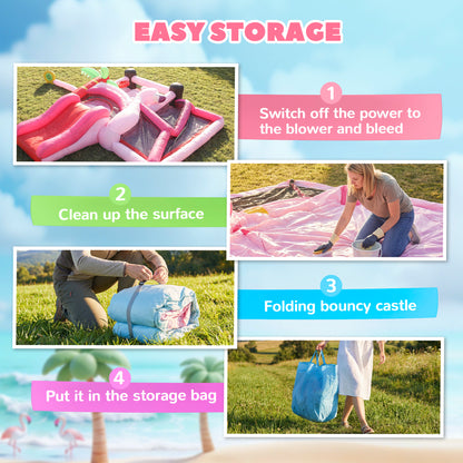 Kids Inflatable Bounce House with Blower for Indoor Outdoor, Pink