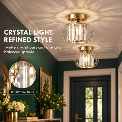 Set of 2 Crystal Ceiling Lights (E27 Bulbs Not Included) - Gold Tone