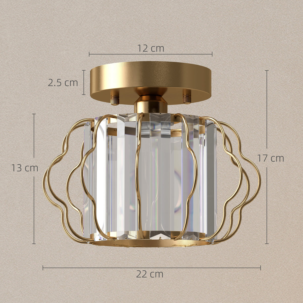 Set of 2 Crystal Ceiling Lights (E27 Bulbs Not Included) - Gold Tone