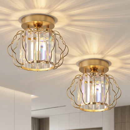 Set of 2 Crystal Ceiling Lights (E27 Bulbs Not Included) - Gold Tone
