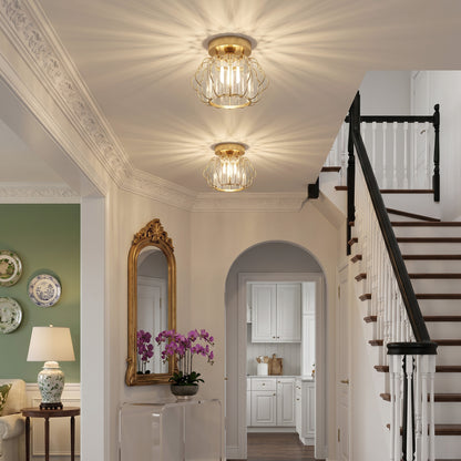 Set of 2 Crystal Ceiling Lights (E27 Bulbs Not Included) - Gold Tone