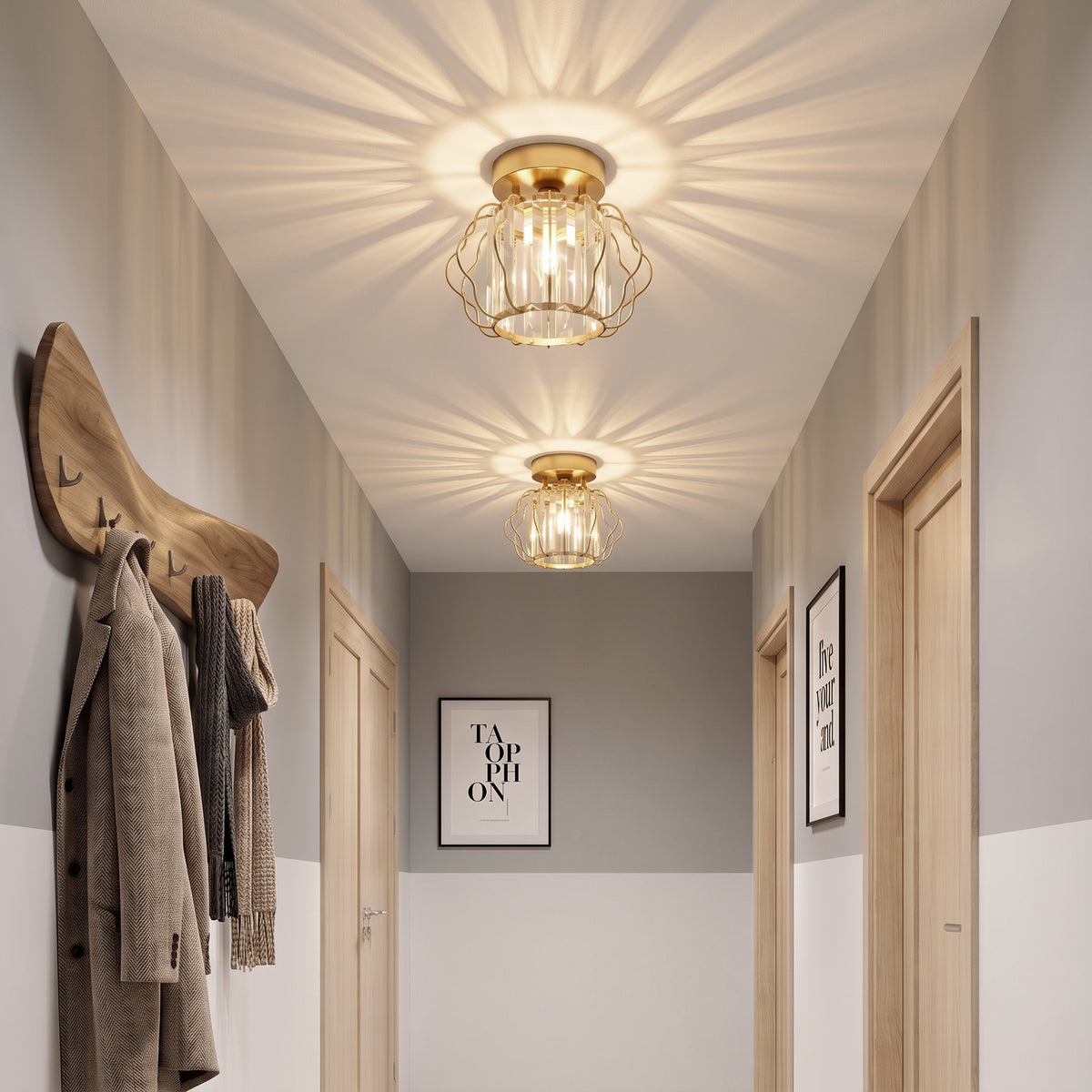 Set of 2 Crystal Ceiling Lights (E27 Bulbs Not Included) - Gold Tone