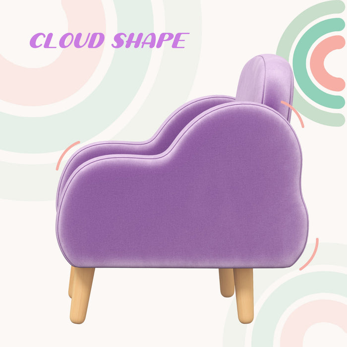 ZONEKIZ Cloud Shape Toddler Armchair, Ergonomically Designed Kids Chair, Comfy Children Playroom Mini Sofa for Relaxing, for Ages 1.5-5 Years - Purple