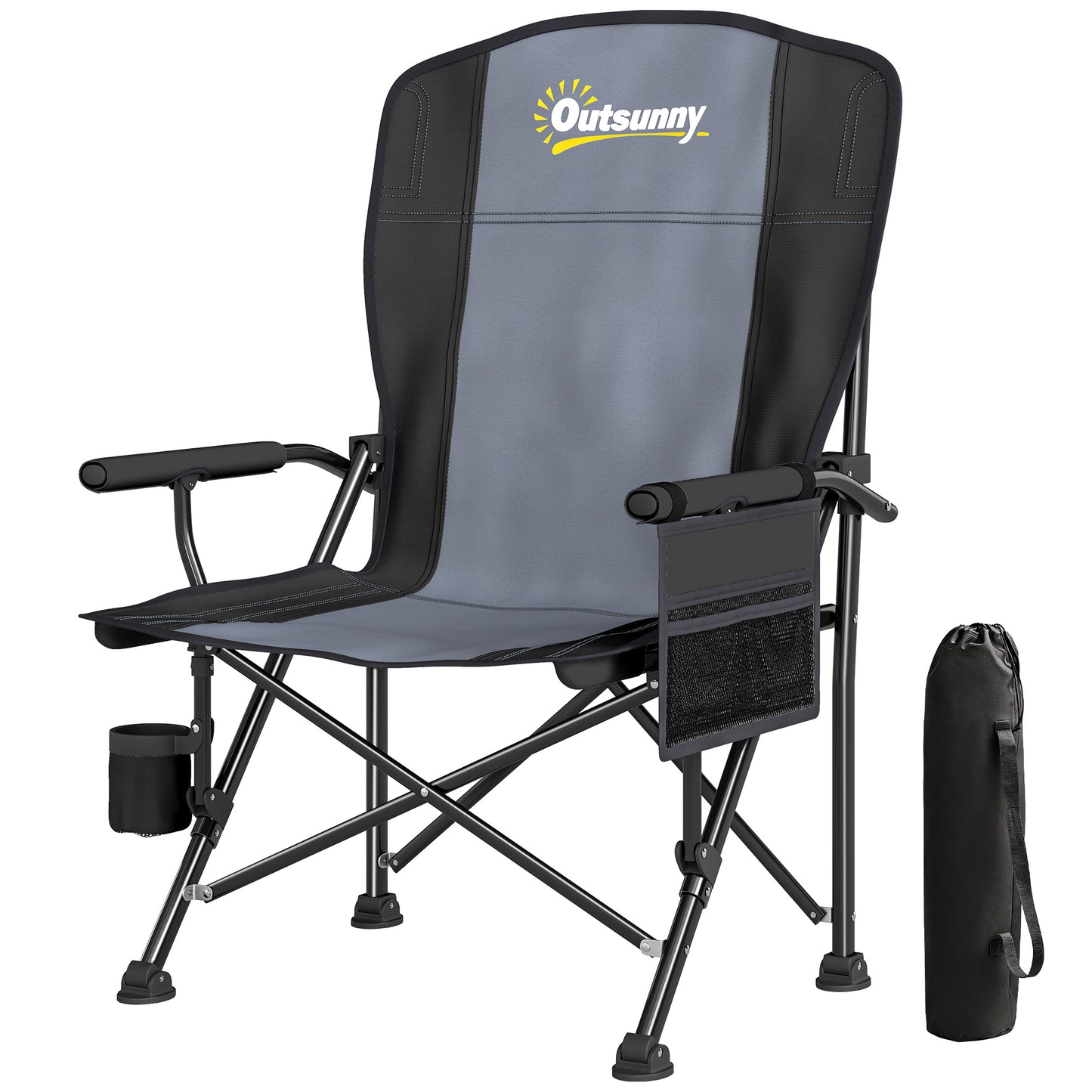 Camping Chair Padded with Side Pocket Black