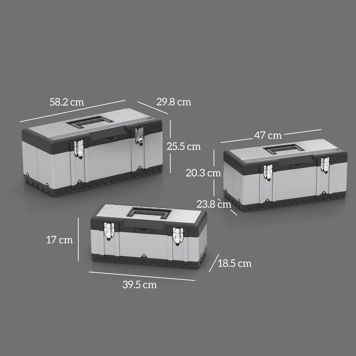 3 Pieces Tool Case Set, 23" 19" 16" Stainless Steel Tool Boxes