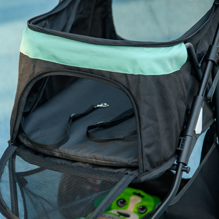 Foldable Pet Stroller with Rain Cover for XS and S-Sized Dogs Green