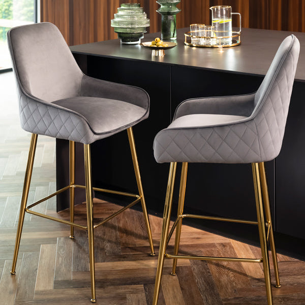 Watson Bar Stool - Storm Grey - Brass
