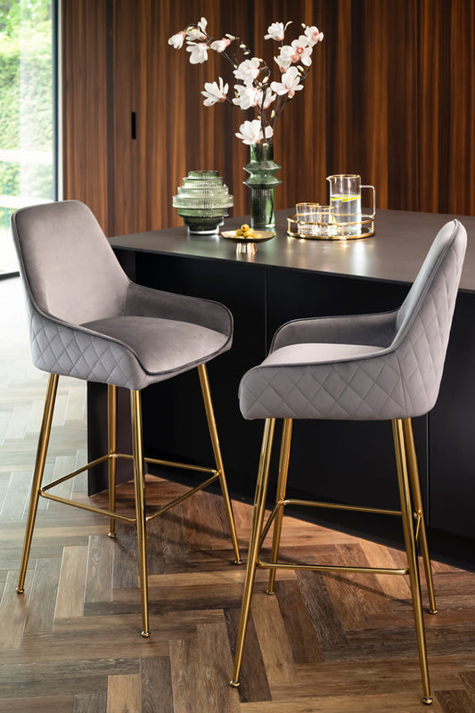 Watson Bar Stool - Storm Grey - Brass