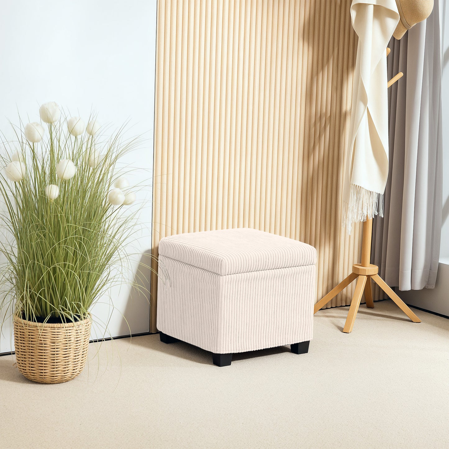 40 cm Ottoman Storage Box with Removable Lid, Foot Rest, Beige