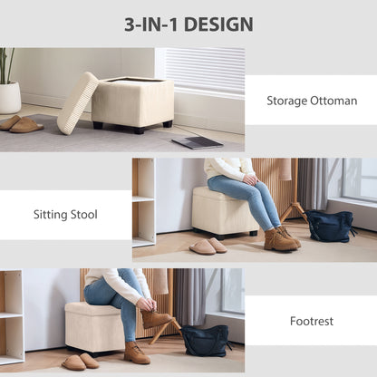 40 cm Ottoman Storage Box with Removable Lid, Foot Rest, Beige