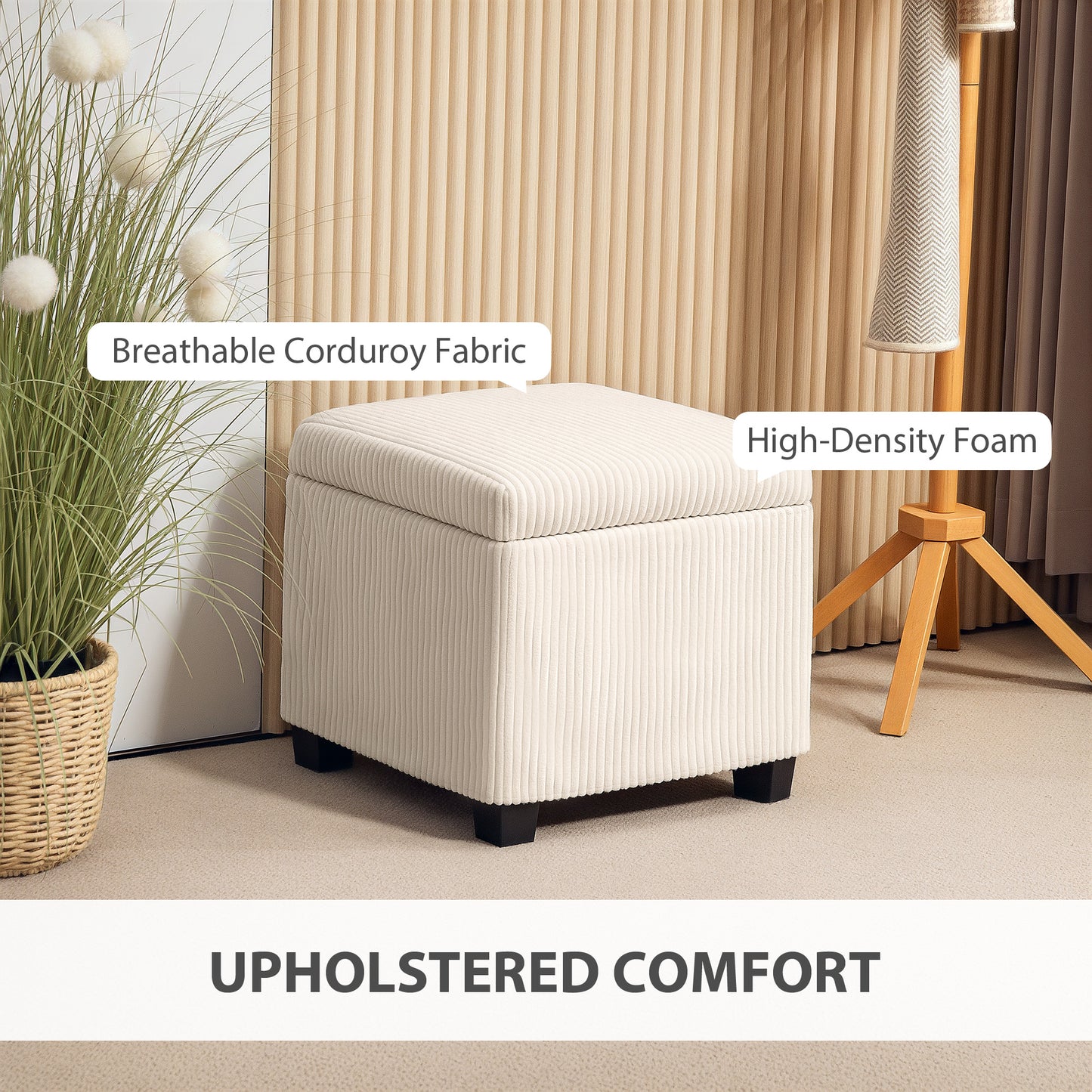 40 cm Ottoman Storage Box with Removable Lid, Foot Rest, Beige