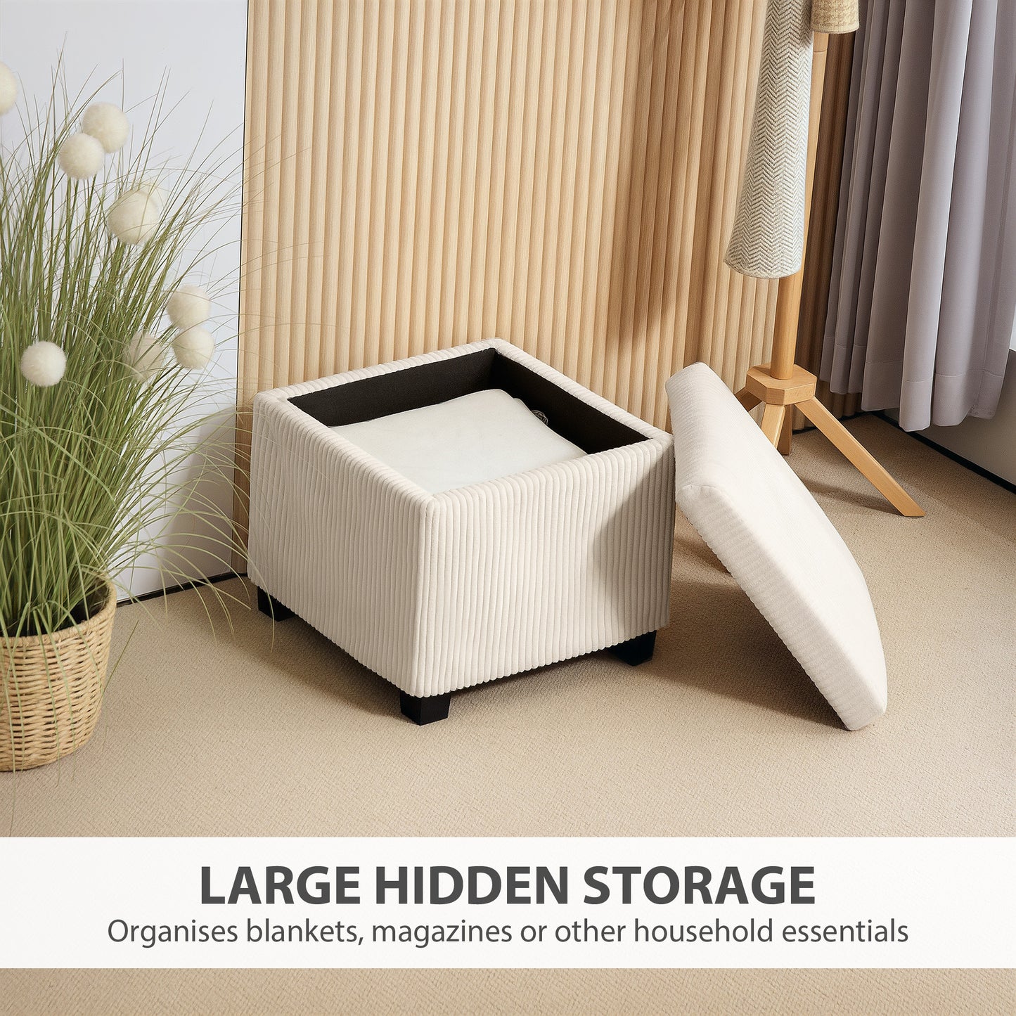 40 cm Ottoman Storage Box with Removable Lid, Foot Rest, Beige