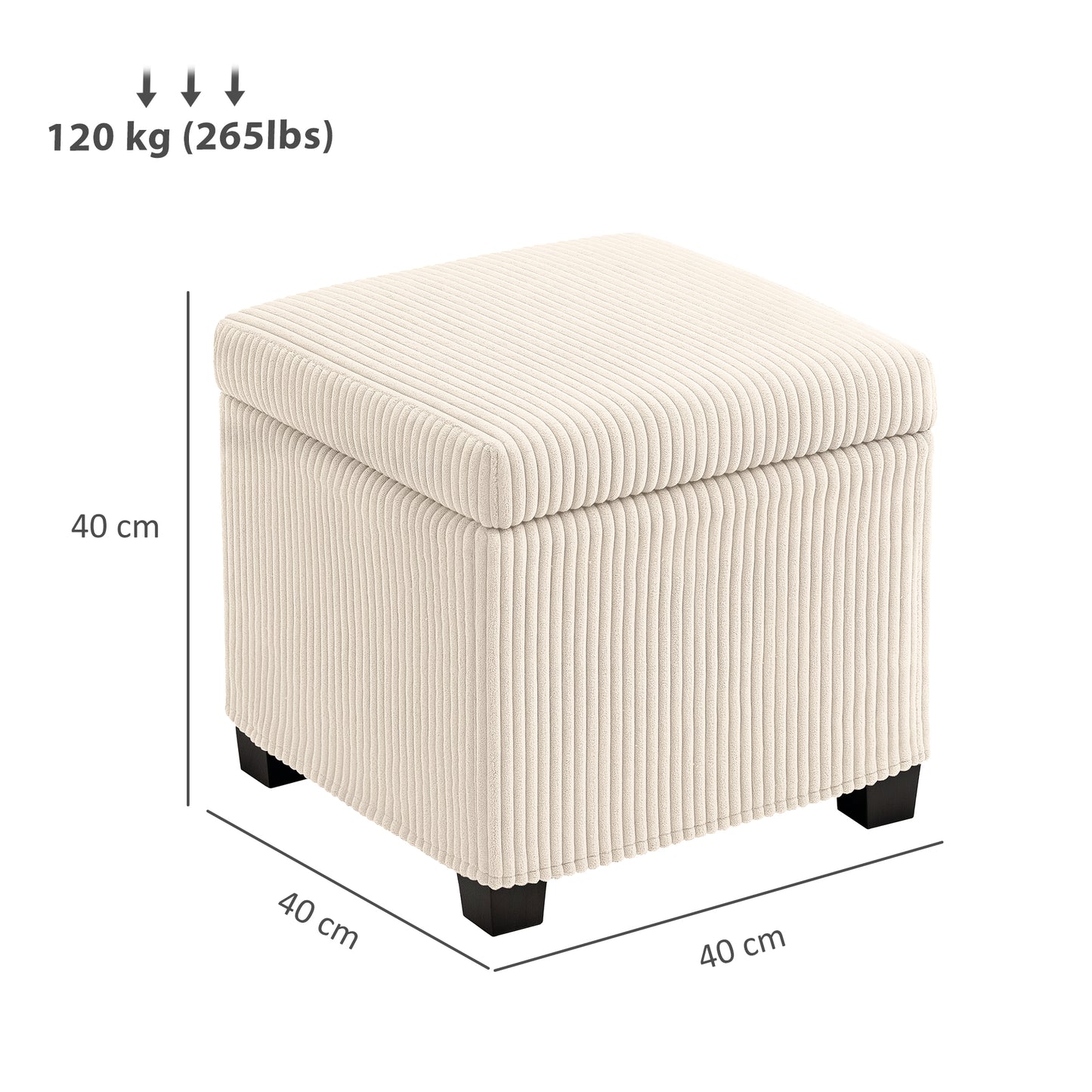 40 cm Ottoman Storage Box with Removable Lid, Foot Rest, Beige