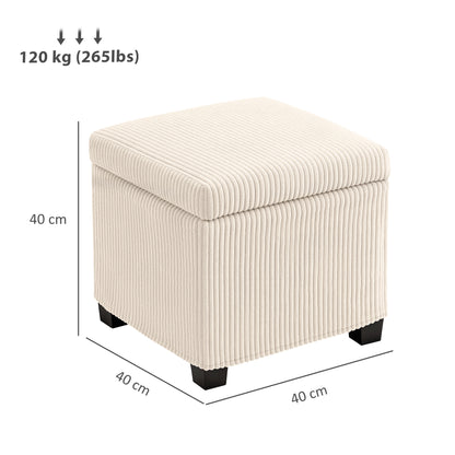 40 cm Ottoman Storage Box with Removable Lid, Foot Rest, Beige