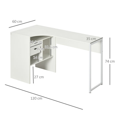 L-Shaped Corner Computer Desk Study Table w/ Storage Shelf - White
