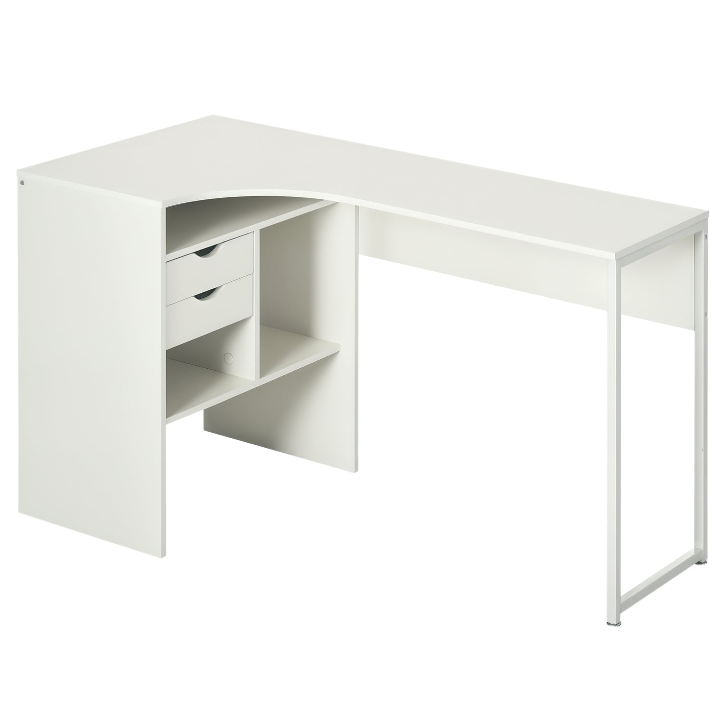 L-Shaped Corner Computer Desk Study Table w/ Storage Shelf - White