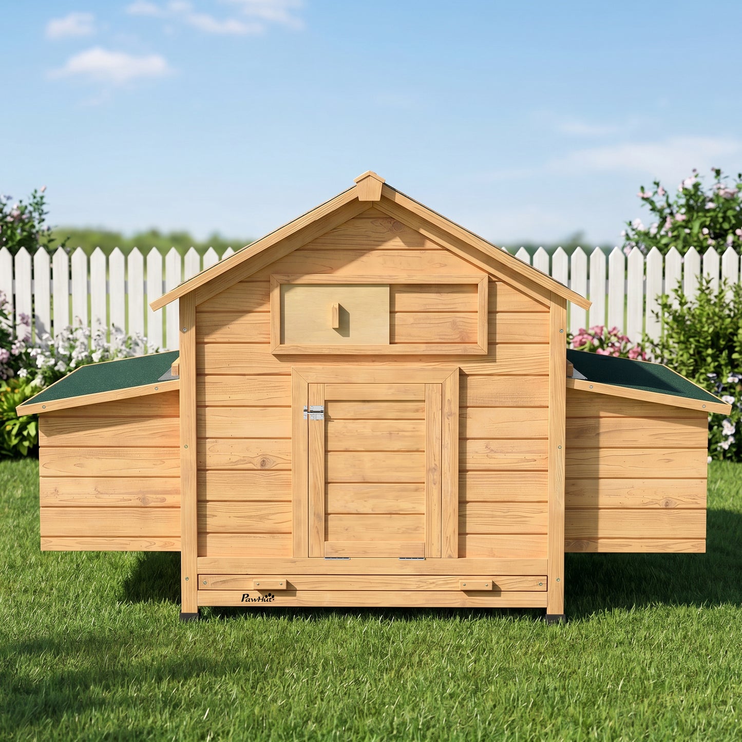 Chicken Coop with Nesting Box, Openable Top, Pull-Out Tray, Yellow