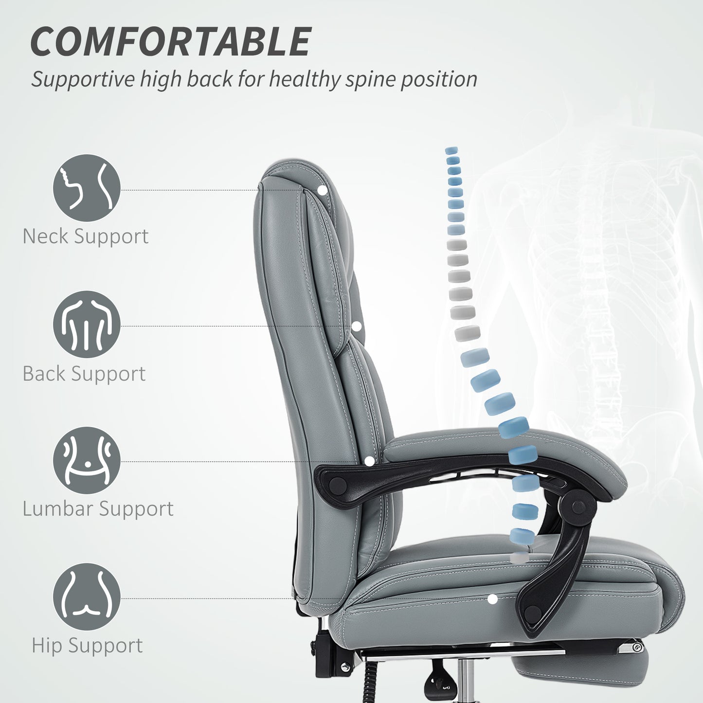 Office Chair, Computer Desk Chair with Spring Cushion, Grey