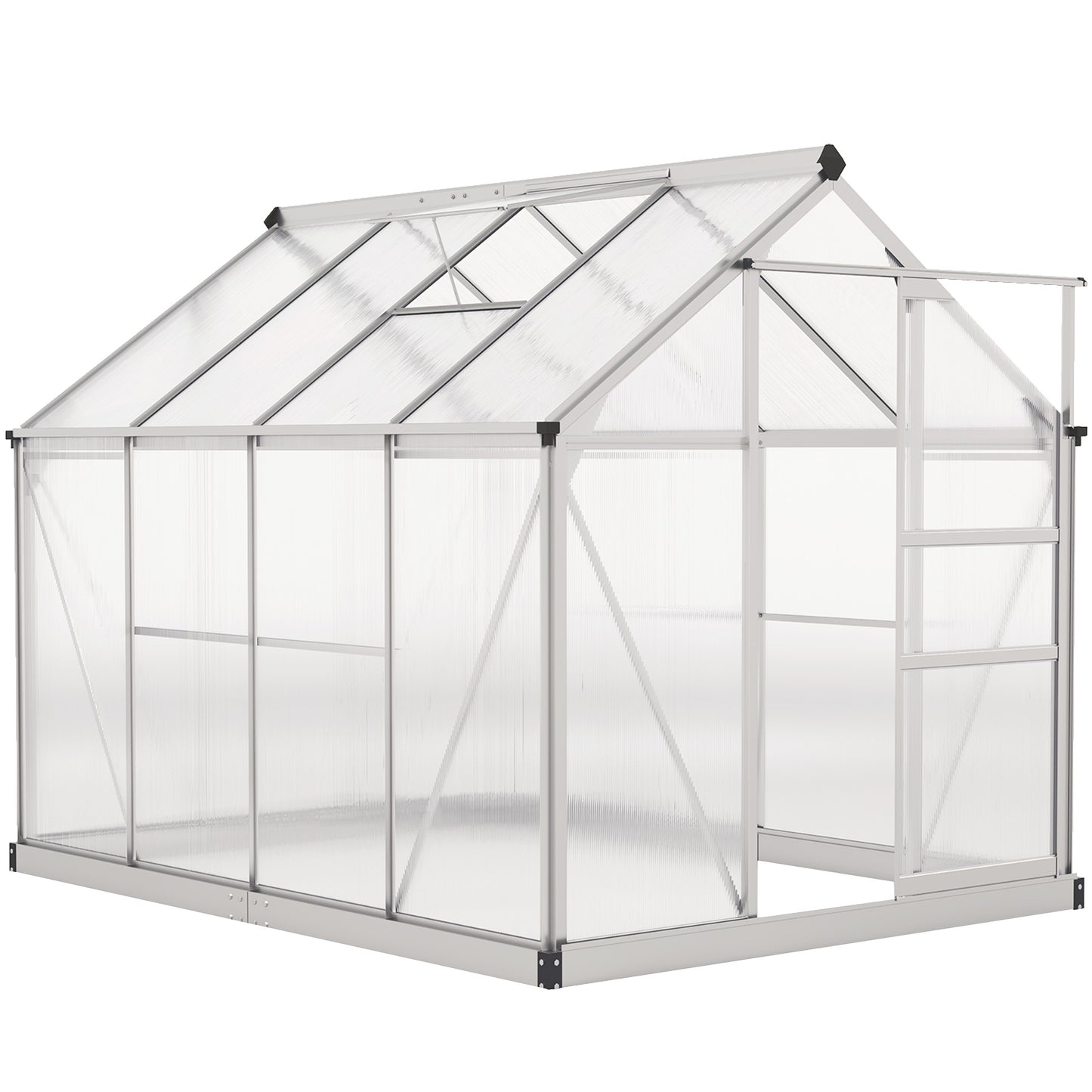 6x8ft Walk-In Polycarbonate Greenhouse Plant Grow Galvanised Aluminium