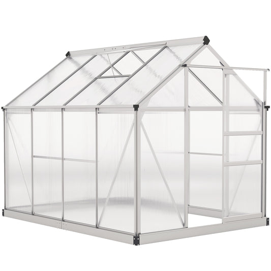 6x8ft Walk-In Polycarbonate Greenhouse Plant Grow Galvanised Aluminium