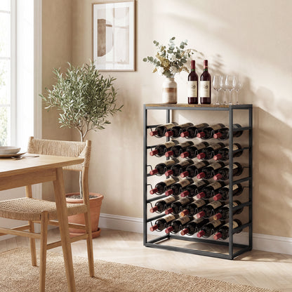 30 Bottles Wine Rack, 6 Tier Wine Storage Holder, Rustic Brown