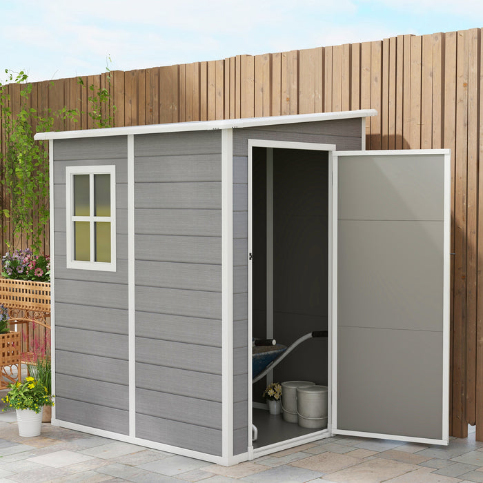 4'x5' Garden Storage Shed, Lean to Shed, Lockable Garden Shed with Window, Vent and Plastic Roof, Grey