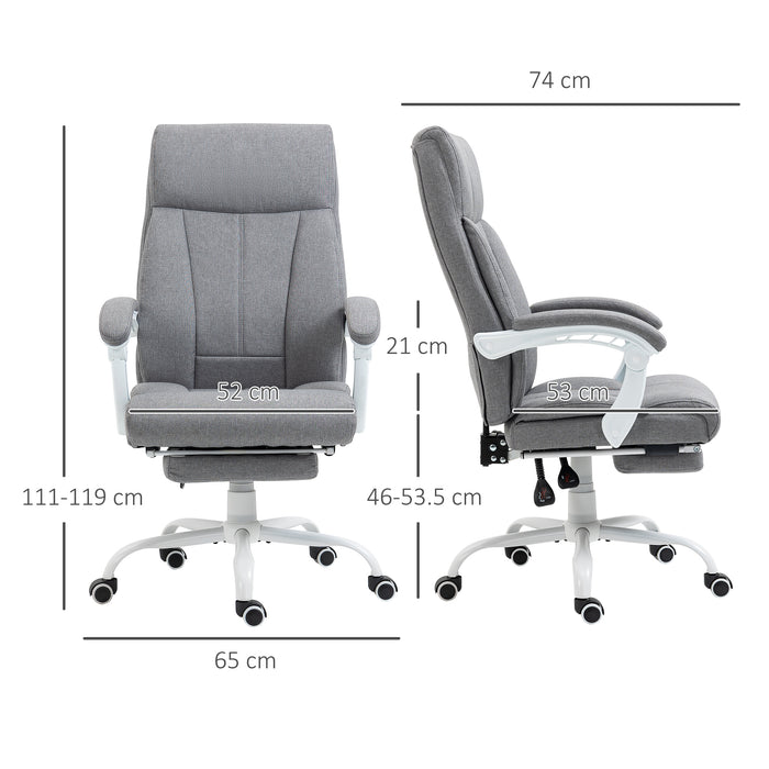 Executive Office Chair, Fabric Reclining Desk Chair with Foot Rest, Arm, Swivel Wheels, Adjustable Height, Grey