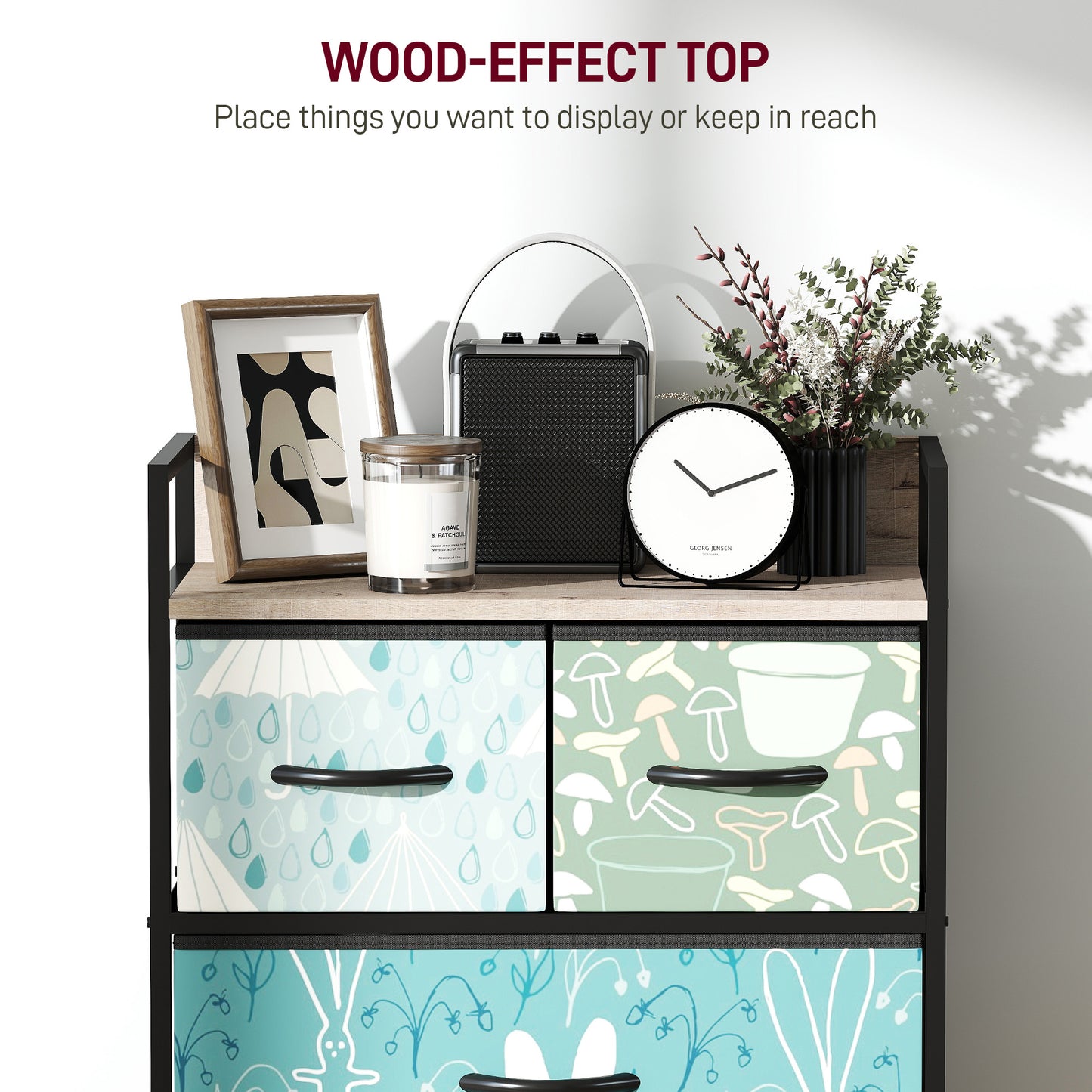 4-Drawer Chest of Drawers, Fabric Dresser with Open Shelf, Blue