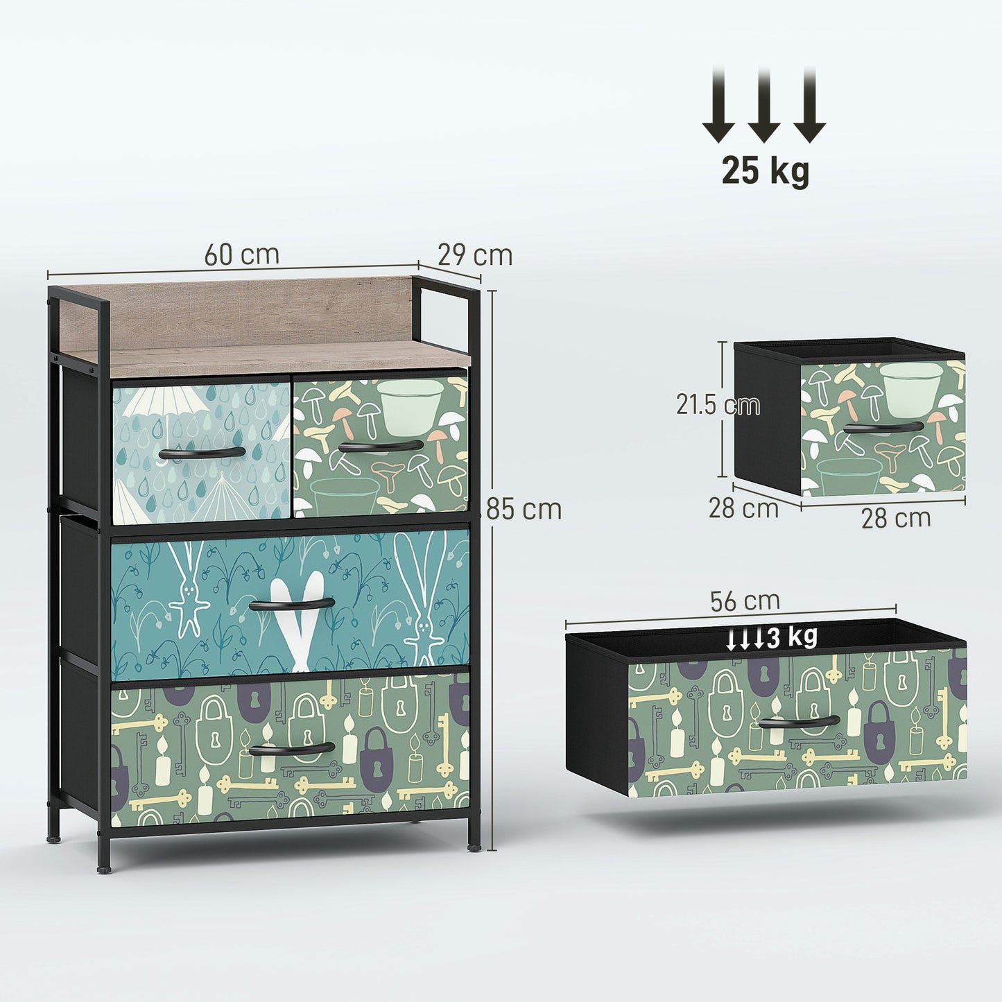 4-Drawer Chest of Drawers, Fabric Dresser with Open Shelf, Blue