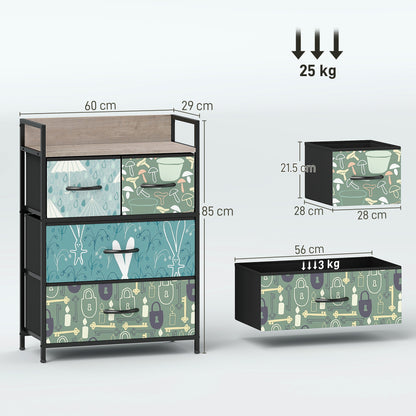 4-Drawer Chest of Drawers, Fabric Dresser with Open Shelf, Blue