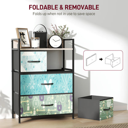 4-Drawer Chest of Drawers, Fabric Dresser with Open Shelf, Blue