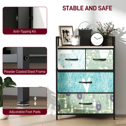 4-Drawer Chest of Drawers, Fabric Dresser with Open Shelf, Blue