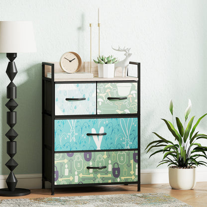 4-Drawer Chest of Drawers, Fabric Dresser with Open Shelf, Blue