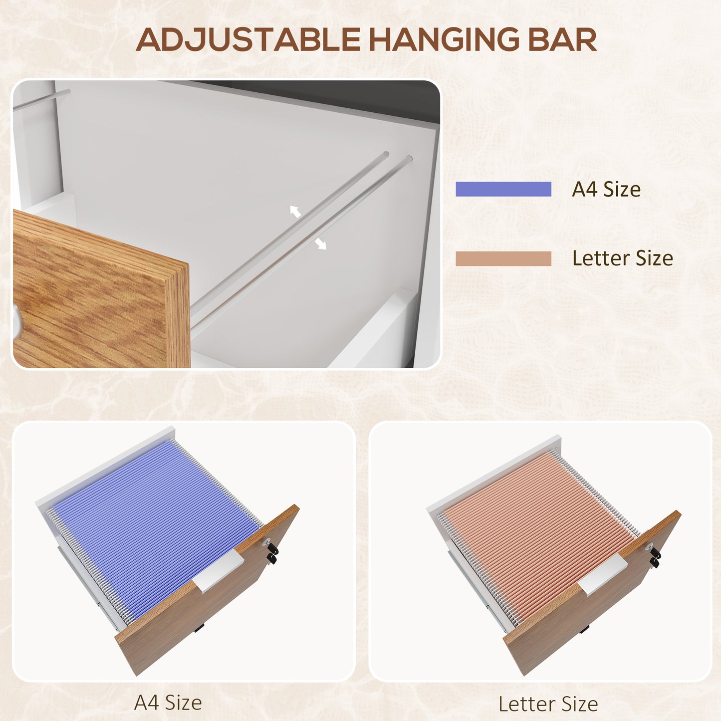 2 Drawer Filing Cabinet with Adjustable Hanging Bars for A4 and Letter