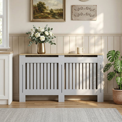 Radiator Cover Painted Slatted MDF Cabinet Lined Grill 152x19x81cm