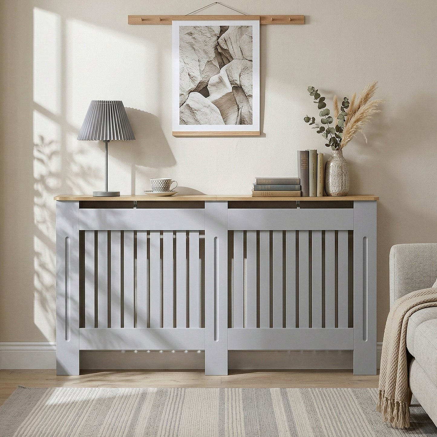 Radiator Cover Painted Slatted MDF Cabinet Lined Grill 152x19x81cm