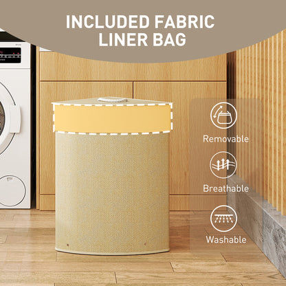 55L Laundry Hamper with Removable Washable Liner Bag, Nature Wood Finish