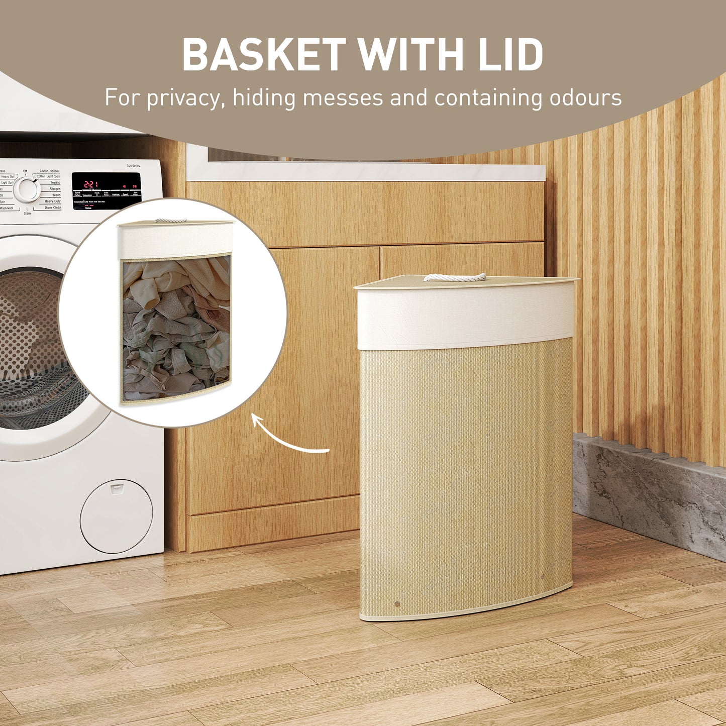 55L Laundry Hamper with Removable Washable Liner Bag, Nature Wood Finish