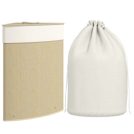 55L Laundry Hamper with Removable Washable Liner Bag, Nature Wood Finish