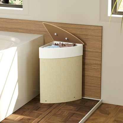 55L Laundry Hamper with Removable Washable Liner Bag, Nature Wood Finish