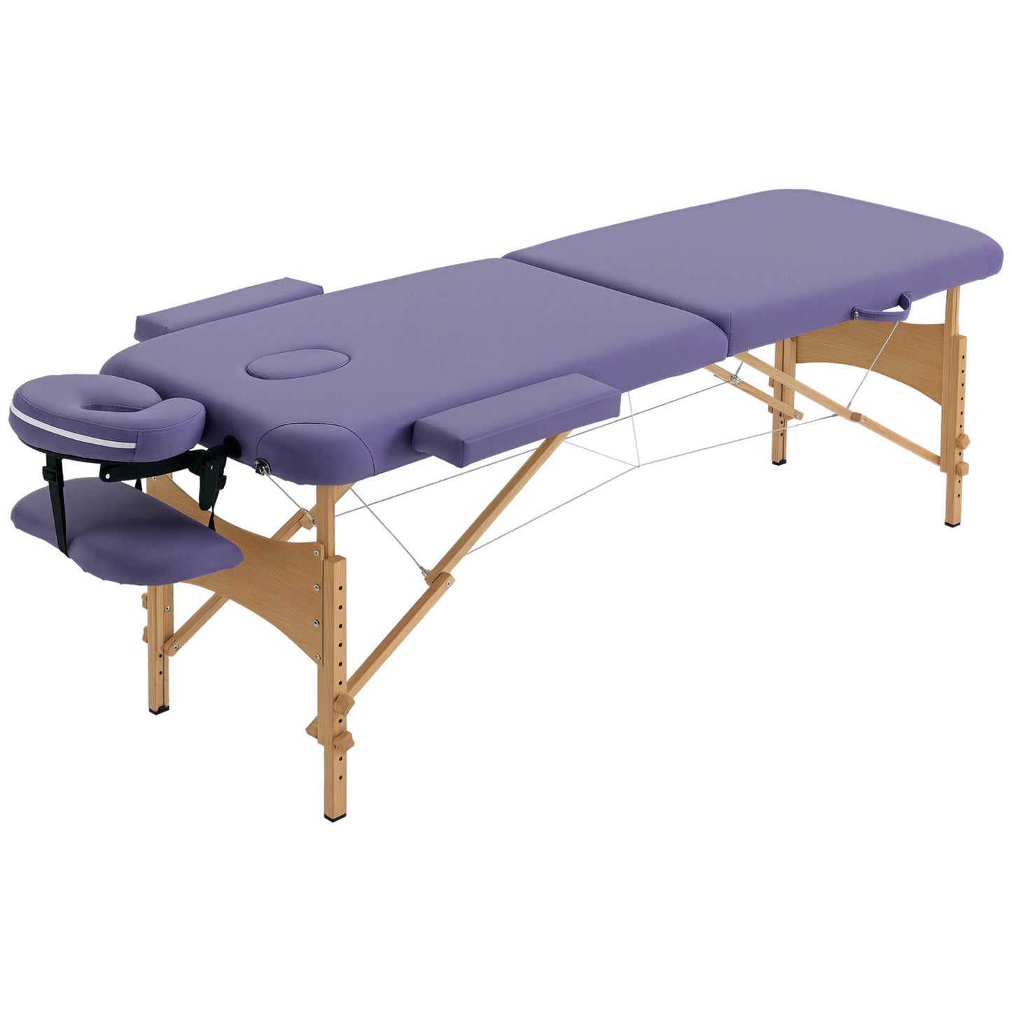 Wooden Folding Spa Beauty Massage Table w/ 2 Sections, Carry Bag, Purple