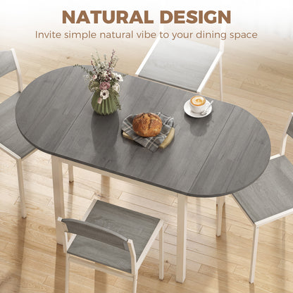 Folding Dining Table for 4-6 People, 140 cm Oval Solid Wood Drop Leaf Table, Kitchen Table for Small Spaces, Dining Room, Living Room, Grey