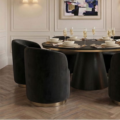 West End Swivel Velvet Dining Chair - Black & Brass