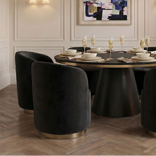 West End Swivel Velvet Dining Chair - Black & Brass