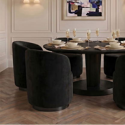 West End 360° Swivel Velvet Dining Chair with Black Base - Black