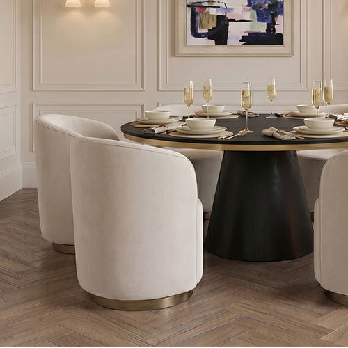 West End 360° Swivel Velvet Dining Chair with Brass-Finish Base - Chalk & Brass